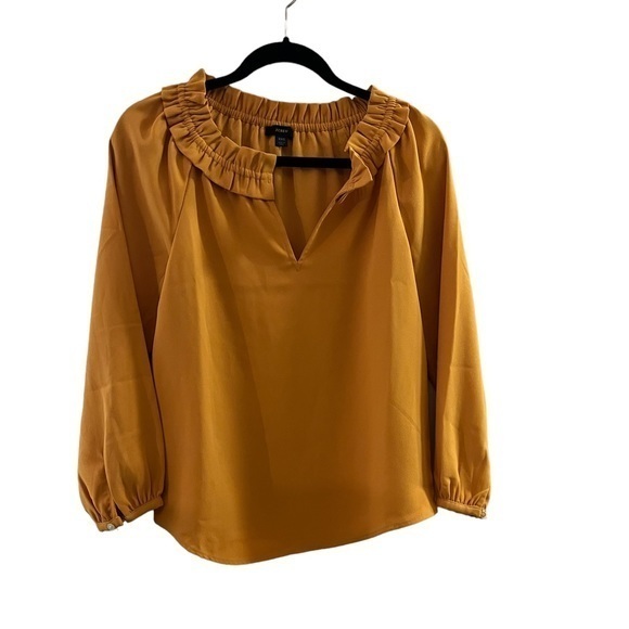 J. Crew Tops - J Crew Long Sleeved Mustard Yellow Accordion Collar Split Neck Blouse